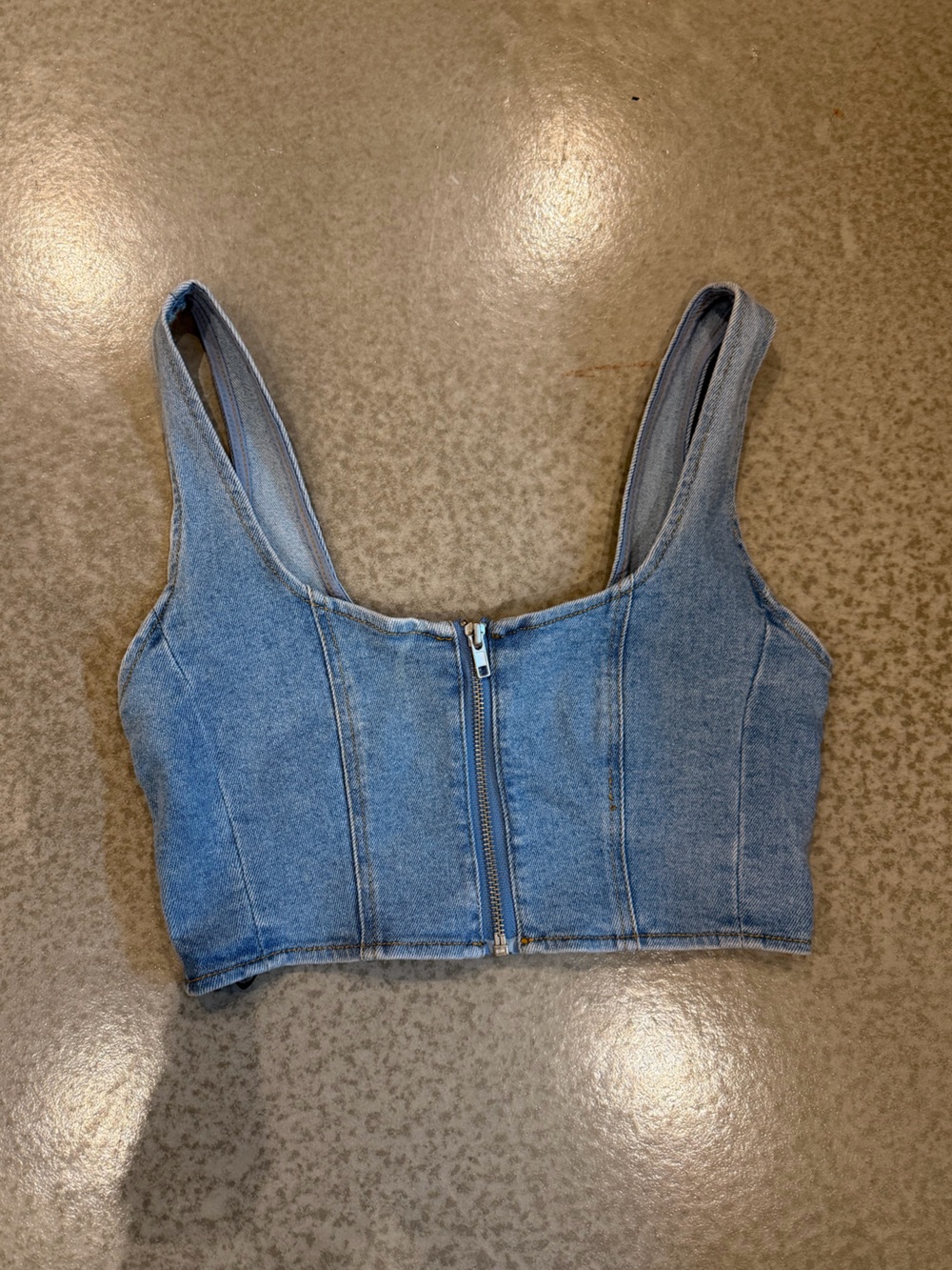 Forever 21 Light Blue Denim Zip Crop Tank
